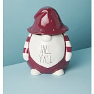 Rae Dunn Fall Halloween FALL Y'ALL Gnome Canister 11" Red White w/ Lid NEW